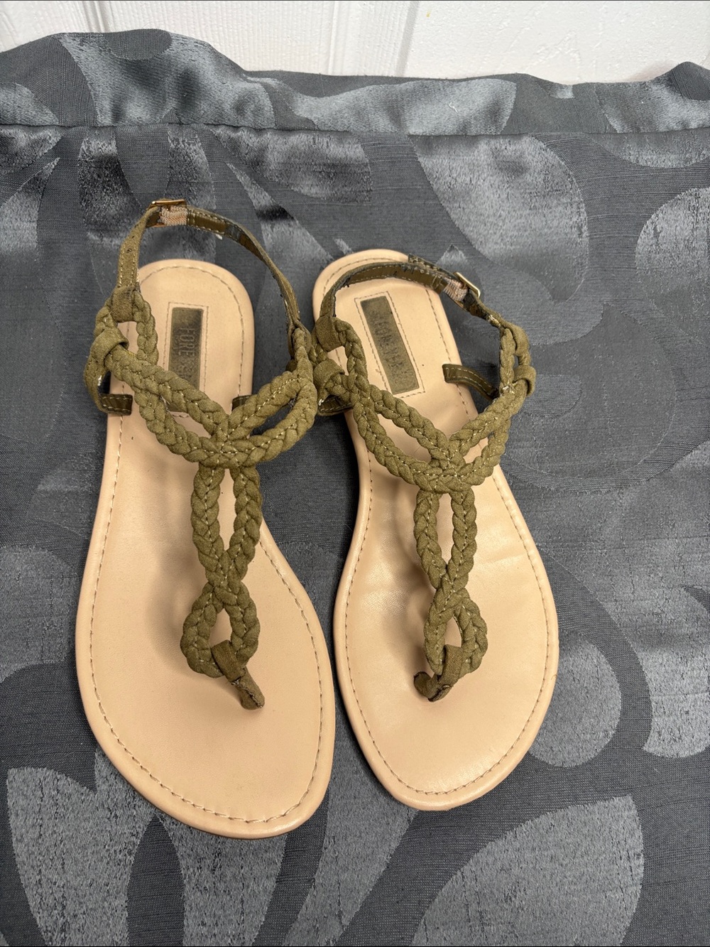 Forever 21 Olive Braided T-Strap Sandals